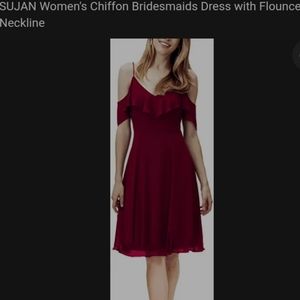 Sujan women's chiffon bridesmaid dress‎ with flounced neckline